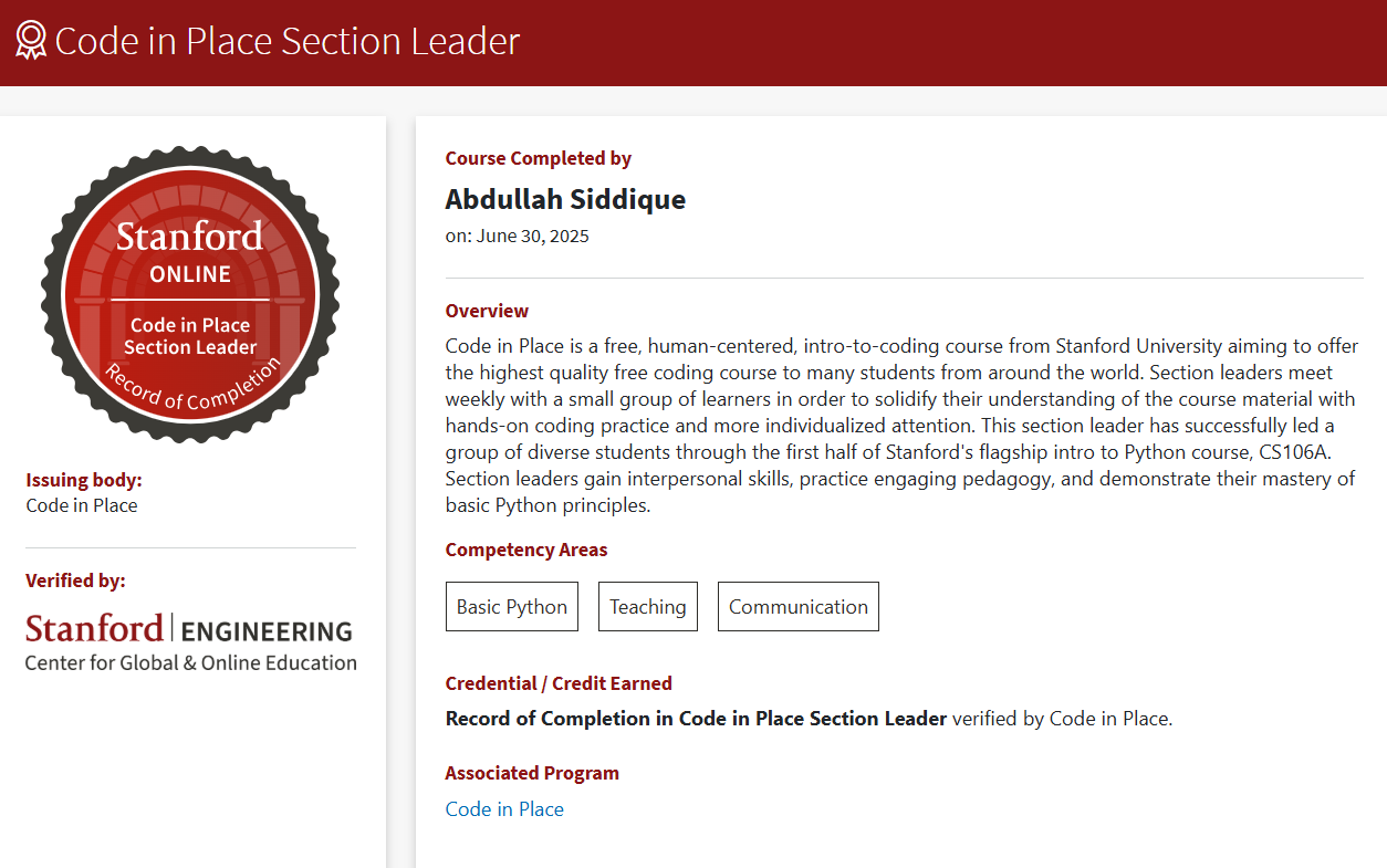 Stanford Code in Place 2025